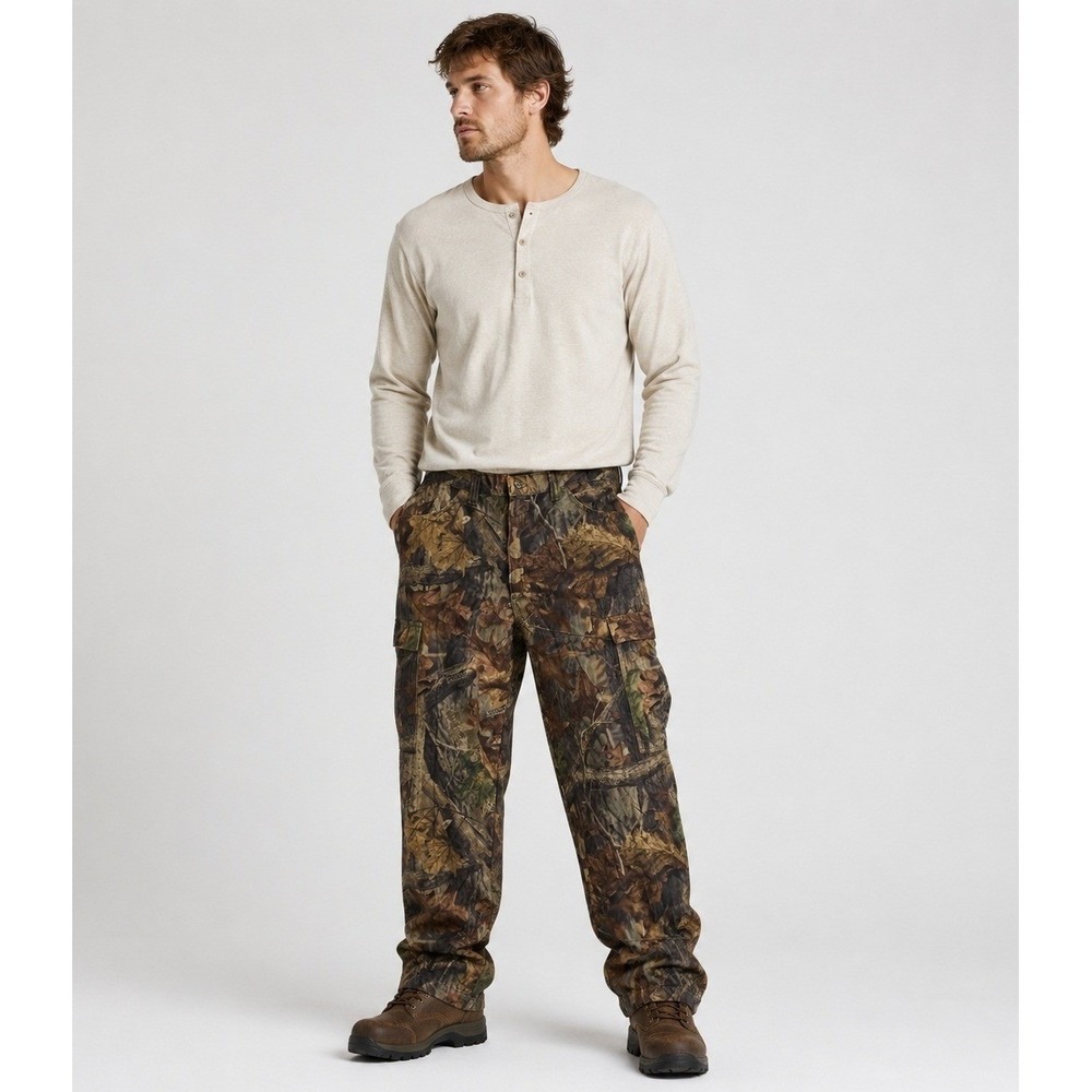 Scentlok Hunting Cargo Pants Men Large Brown Camo Fleece Cinchable Waist & Cuffs